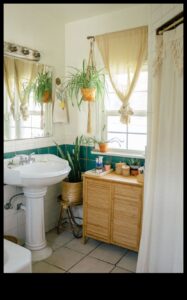 Boho διακόσμηση μπάνιου με ζωηρά μοτίβα