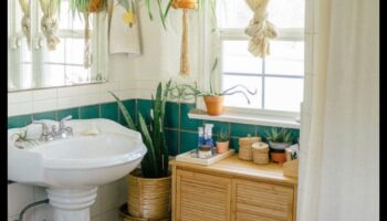 Boho διακόσμηση μπάνιου με ζωηρά μοτίβα